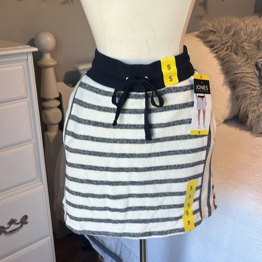 Skort Knit Skirt Black Cream Drawstring